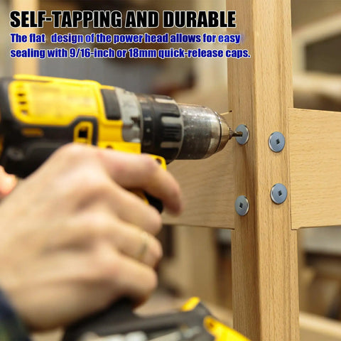 Pro Grade 1 1/4 Inch Cabinet Screws With T20 Square Drive in use, drilling into wood with a power tool.