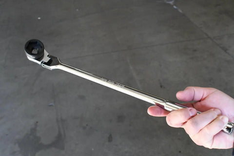 Close-up view of Go-To Extra Long 18 Inch 100 Tooth Half Inch Drive Flex Head Ratchet Wrench For Nano Style Impact Sockets
