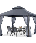 Outdoor Patio Gazebo 11x11 With Double Roof Canopy And Mosquito Netting For Backyard Deck Garden And Lawn In Dark Gray