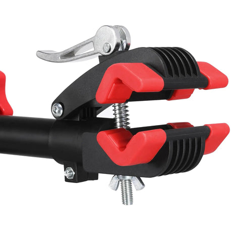 Clamp detail of Pro Grade Bike Repair Stand For Road And Mountain Bikes With Four Leg Stability Telescoping Arm Quick Release Tool Tray