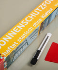 Packaging of Removable Static Cling Privacy And Decorative Glass Window Film For Home With UV Sun Protection No Glue, cutter included.
