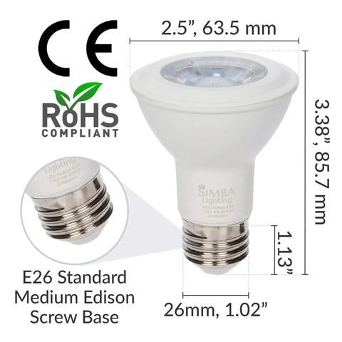 Ultra Bright 6W LED PAR20 Spotlight Bulb 38 Degree Dimmable 4 Pack 120V E26 Base 480 Lumens 3000K Soft White Energy Saving Replacement