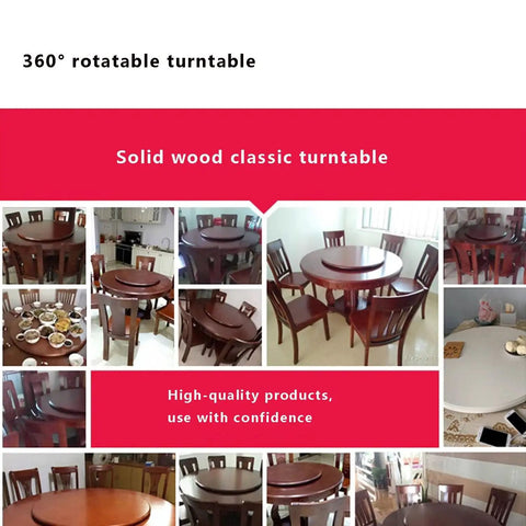 Premium Solid Wood Lazy Susan Turntable Smooth Rotating Serving Tray For Dining Room Kitchen Counter Party Buffet in various settings.