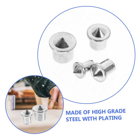 Pro Grade Dowel Centering Pins for Woodworking Center Transfer Plugs shown in high-grade silver steel with hand demonstration