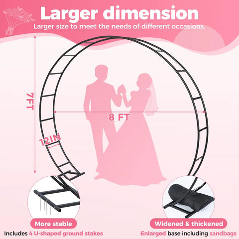 Massive Metal Garden Arch Trellis For Weddings And Parties 8 By 7 Feet with sizing chart and base details