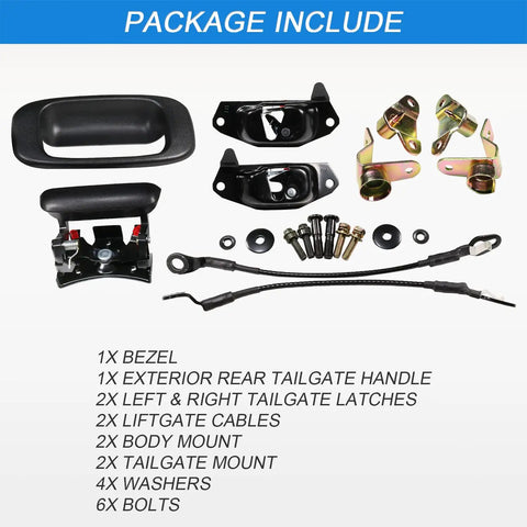 Heavy Duty Tailgate Hardware Rebuild Kit For Chevy Silverado And Gmc Sierra 1500 2500 3500 Classic Trucks includes latches, handle, and cables.