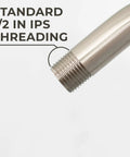 Standard 1/2 IPS threading on High Rise Shower Head Extension Arm With Flange 10.5 Inch Gooseneck S Shaped Design In Stainless Steel Half Inch Connection Brushed Nickel Finish Great For Tall Folks Or Low Pipe Installations And Immersive Rain Shower Experience.