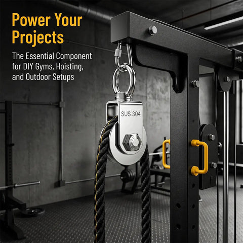2 Pack Ball Roller Pulleys With 304 Stainless Steel Swivel Blocks For Lifting Quiet Jam Free Operation UGroove Wire Rope Pulleys 661 Lbs SWL And 1100 Lbs Breaking Strength Includes 2 Spring Snap Hooks on gym cable machine