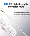 Image of 100 ft high-strength polyester rope with 0.6 inch diameter for multi-strand durability, part of 3/4 Ton Capacity Rope Puller With 100 Feet Of 0.6 Inch Rope Come Along Winch For Tree Felling And Heavy Lifting.