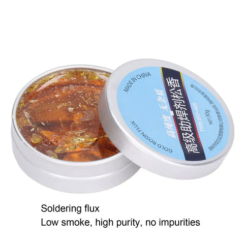 Open jar of High Purity Rosin Soldering Flux Paste for Electronics No Clean 30g Low Smoke No Mess Works Like a Charm