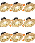 Smooth Brushed Brass LED Recessed Downlights 9 Pack showcasing decorative baffle trim for stylish ceiling lighting.