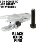 Ball Joint Separator Tool Adjustable One And One Eighth To Two And One Eighth Inch Range With Three Quarters Inch Forcing Bolt No Fuss Puller For Front Wheel Drive Vehicles Scissor Style Safer Boot Protection And Quick Joint Removal with black oxide pins.