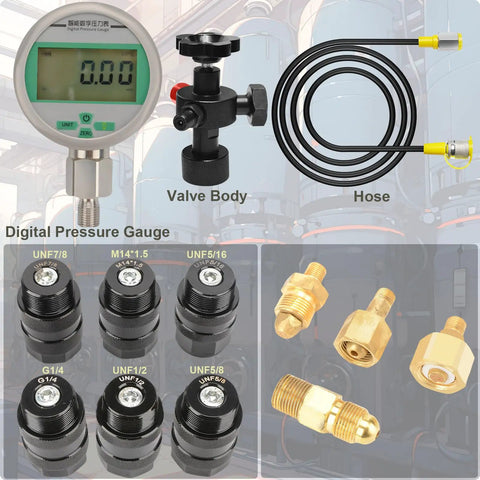 Hydraulic Nitrogen Accumulator Charging Kit With Digital Gauges And 7 Adapters For Universal Nitrogen Fill And Pressure Test System In A Portable Case For Easy Transport And Storage