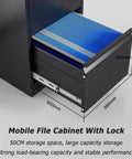 Top Tier Industrial Metal Filing Cabinet With Secure Locking Tool Chest For Home Office Storage And Slick Desk Organization Rock Solid Workspace Setup showing drawer with folders and lock.