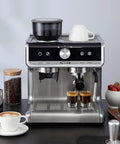 Top Tier Espresso Machine With Built In Conical Burr Grinder And Thirty Adjustable Levels Twenty Bar High Pressure Pump PID Heat Control Quick Milk Frothing Wand For Smooth Daily Brews And Serious Coffee Game Upgrades on counter with cups and coffee.
