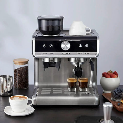 Top Tier Espresso Machine With Built In Conical Burr Grinder And Thirty Adjustable Levels Twenty Bar High Pressure Pump PID Heat Control Quick Milk Frothing Wand For Smooth Daily Brews And Serious Coffee Game Upgrades on counter with cups and coffee.