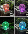 4x4 Solar Post Cap Lights For Deck, Fence, And Outdoor Railings With Crackle Glass, Color Changing LED, installed on outdoor railing