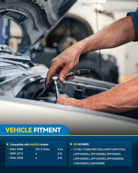 Mechanic installing High Amp Replacement Alternator For Mazda 6 And MX5 Miata 100 Amp 12V With 6 Groove CW Pulley