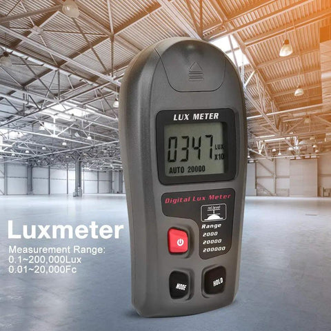 Digital Lux Meter For Indoor Outdoor Lighting Ultra Portable Illuminance Meter With Range 0.1 To 200000 Lux Large LCD Display, front view