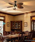 52" Tropical Ceiling Fan with Light, Indoor Outdoor Palm Leaf Ceiling Fan with remote in a dining room setting.