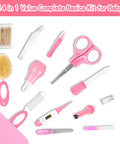 14-piece All In One Baby Grooming Kit For Newborns, Infant Safety Care Set with pink brush, comb, nail clippers, scissors
