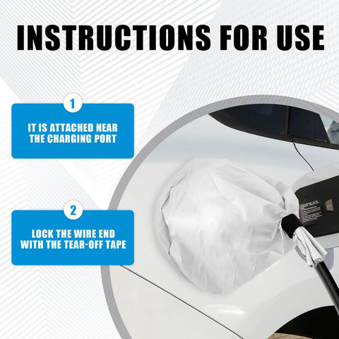 Heavy Duty Transparent EV Charger Port Cover With Slick Magnetic Closure No Sweat All Weather Shield Against Rain Snow UV Poly Fabric Protector For Electric Vehicles attached near the charging port.
