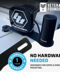 Top Tier Ham Antenna Ditch Bracket Extension Mount close-up showing CNC cut steel frame and plug-and-play setup.