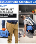 Man using 21-Piece Basic Household Tool Kit For Easy Grab-and-Go DIY Fixes, Portable Home Repair Set With Pouch, blue color