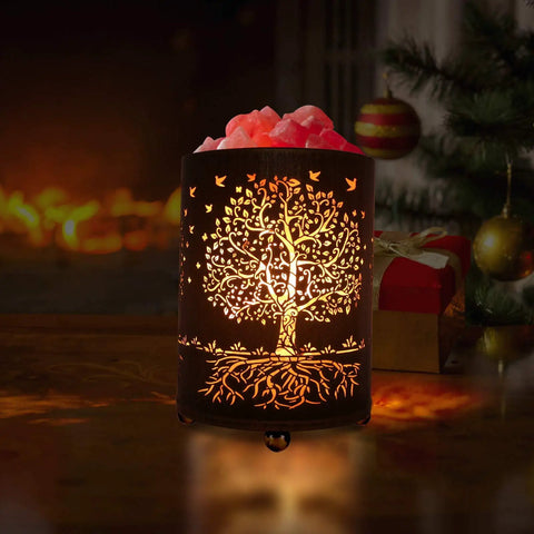 Himalayan Salt Rock Lamp With Dimmer Tree Of Life Salt Basket Desk Light Retro Crystal Night Light For Cozy Vibe Warm Amber Glow