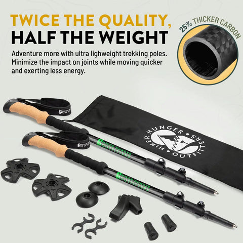 100 Percent Carbon Fiber Trekking Poles For Serious Hikes Lightweight Trail Ready Collapsible Hiking Poles With Cork And EVA Foam Grips
