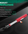Sturdy 26 Inch Long 10 Ton Hydraulic Pull Back Ram Jack For Porta Power Frame Machine Repair with specifications in red finish.