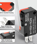 Detailed view of 20 Pieces Long Straight Lever Arm Micro Switch Heavy Duty 15A 125 To 250 VAC 1NO 1NC Limit Switch V-153-1C25 components
