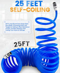 Repairable PU Recoil Air Hose 25 Feet For Air Compressors One Quarter Inch NPT Quick Coupler And I M Plug Kit 200 PSI Max Universal Connectors