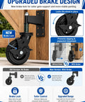 Hefty Black Fence Gate Rollers With Secure Locking Brake, 600 Pound Rock Solid Anti Sag Setup For Metal Tubes And Wood Gates showing upgraded brake design.
