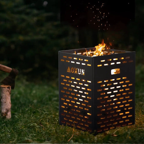63 Gallon Ultra Thick Burn Barrel For Yard Waste Heavy Duty Outdoor Incinerator Drum With Burn Cage lit with fire in garden