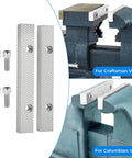 Shop Floor Approved Aluminum Vise Jaws With Offset Build Designed To Hold Firm At 5 1/2 Inches Wide And 3 Inch Center Spacing, shown with screws for installation.