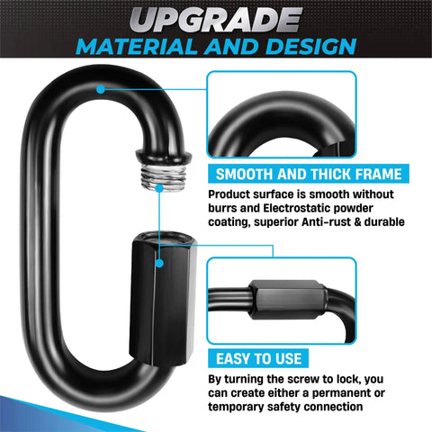 Eight Pack 2.3 Inch Chain Quick Links Heavy Duty Connectors Anti Rust 900 Lb Load Carabiners design details
