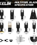 Top Shelf 120 Piece Oscillating Multi Tool Accessory Kit Packing Tough As Nails Cutting Sanding And Scraping Blades specifications with various blade sizes.