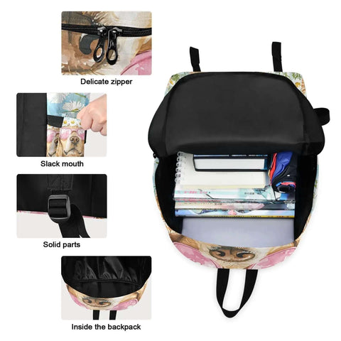 Open Dog Daisy Sunglass Themed Backpack With Insulated Cooler Lunch Box Lightweight 15.6 Inch Laptop Daypack showing interior features