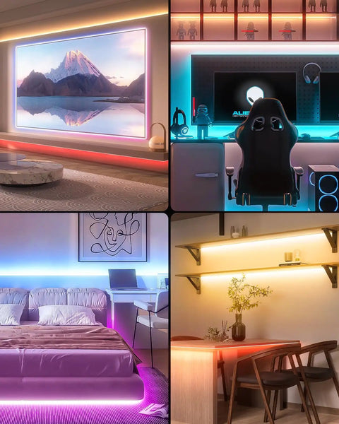 Rgb Led Strip Lights With Motion Sensor And Timer, Color Changing Led Tape For Bed Stairs Shelf Desk And Cabinets in use