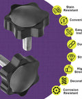 Premium M8 X 20mm Male Threaded Star Knobs Two Pack Heavy Duty Quick Grip Thumb Screws, black plastic design.