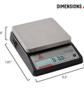 11 Pound Pro-Grade Commercial Digital Portion Control Scale With 0.1 Oz Increments, Tare And Hold Functions, Stainless Steel Platform, NSF Certified Kitchen Scale For Precise Portions In Busy Food Prep Environments shown with dimensions.