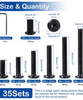 35 Sets Black M6 Hex Drive Socket Cap Bolts Screws Kit For Furniture And Cabinets Heavy Duty Binding Screws Featuring 16 20 25 30 40 50mm Lengths With Nuts Built For Chairs Tables Cribs Cabinets And DIY Projects showing size and quantity details with M4 wrench, nuts, and different bolt lengths.