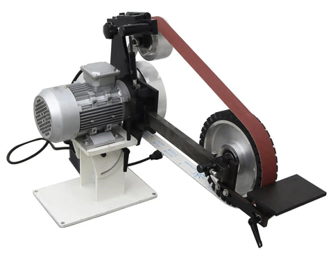 Heavy Duty 71 Inch Variable Speed Belt Sander Grinder with adjustable angle and quick wheels for knife sharpening.