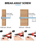 Illustration of break-away screw showing adjustable lengths with pliers cutting excess, guide for 15 Pack One And One Fifth Inch Rustic Knobs.