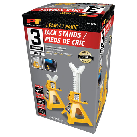 Rock Solid Three Ton Heavy Duty Ratchet Jack Stands Two Pack With Quick Adjustments And Six Thousand Pound Capacity For No Sweat Garage Upkeep And Bulletproof Vehicle Support
