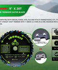 Nine Inch Twenty Tooth Manganese Steel Brush Cutter Blades For Weed Eater String Trimmers Arbor Fits One Inch Shaft 25mm