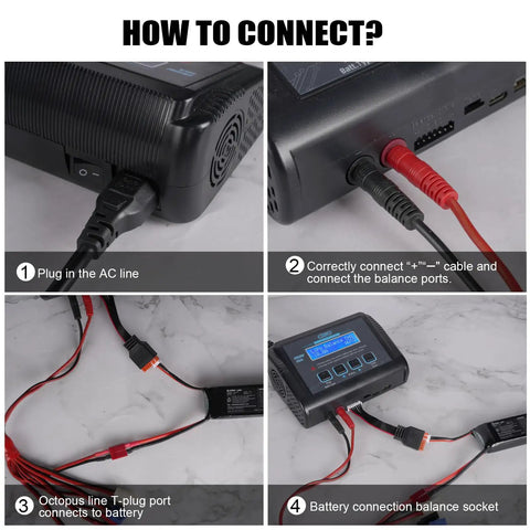 Beefy 150W 10A RC Battery Charger And Discharger connection instructions for LiPo LiIon LiHV 1-6S and NiMH NiCD PB batteries