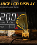 Welder using Compact 200A 110V Stick Welder with large LCD display highlighting arc force and hot start features.