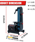 Beefy Variable Speed Belt Sander For Metalworking, 2x42 Inch, 3.5A DC Motor With Control Panel, dimensions shown with hammer